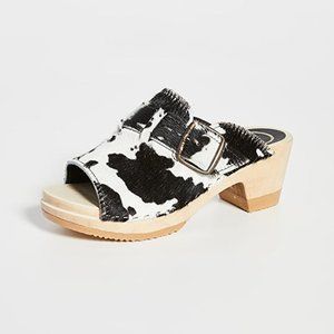 NWB No.6 Riley Mid Heel Clogs Cow Print